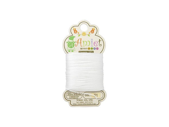 Get creative with this TOHO Amiet beading thread. TOHO's Amiet thread can be used with beads that are size 11/0 and larger. This 100% polyester thread can be threaded without using a needle thanks to the thin, sturdy texture. Use it in thread-wrapping, knot it, use it as the foundation for your stringing projects, and more. It's great for crochet, micro-macrame, and kumihimo designs, too. It features a bright white color, perfect for lighter color palettes or for contrasting with dark elements.