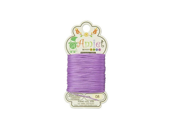 Lovely style starts with this TOHO Amiet beading thread. TOHO's Amiet thread can be used with beads that are size 11/0 and larger. This 100% polyester thread can be threaded without using a needle thanks to the thin, sturdy texture. Use it in thread-wrapping, knot it, use it as the foundation for your stringing projects, and more. It's great for crochet, micro-macrame, and kumihimo designs, too. It features lilac purple color.
