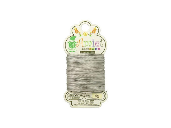 It's easy to create unique designs with this TOHO Amiet beading thread. TOHO's Amiet thread can be used with beads that are size 11/0 and larger. This 100% polyester thread can be threaded without using a needle thanks to the thin, sturdy texture. Use it in thread-wrapping, knot it, use it as the foundation for your stringing projects, and more. It's great for crochet, micro-macrame, and kumihimo designs, too. It features a soft gray color.