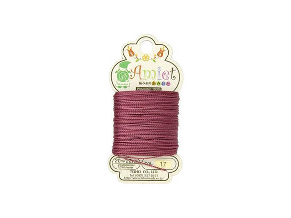 Creating colorful looks is easy with this TOHO Amiet beading thread. TOHO's Amiet thread can be used with beads that are size 11/0 and larger. This 100% polyester thread can be threaded without using a needle thanks to the thin, sturdy texture. Use it in thread-wrapping, knot it, use it as the foundation for your stringing projects, and more. It's great for crochet, micro-macrame, and kumihimo designs, too. It features a reddish-pink color.