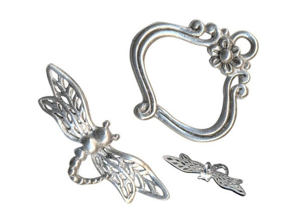 Antiqued Pewter Plated Toggle Clasp, Cast, Dragonfly (10 Pieces)