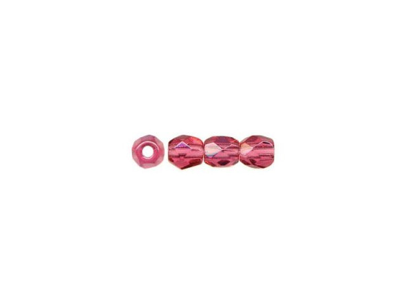 3mm Round Fire-Polish Czech Glass Bead - Fuchsia (100 Pieces)