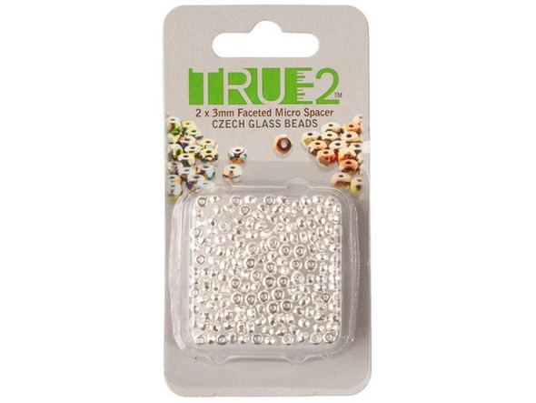 2x3mm Faceted Fire-Polish Micro Spacer Bead - Fine Silver Plated (Card)