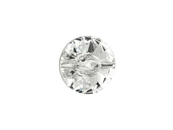 Triangular facets radiate from a central point to meet the edges of this circular PRESTIGE Crystal Components Rivoli button. These sparkling facets are enhanced by a silver foil backing, resulting in a brilliant display of reflected light. This carefully faceted button from PRESTIGE Crystal Components has a horizontal hole drilled through the back. Try adding it to jewelry designs or sew it onto clothing and fashion accessories. Its size makes it an excellent focal point.