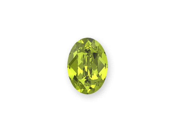 Make bright sparkle the focus of your designs with the PRESTIGE Crystal Components 4120 18 x 13mm oval fancy stone in Citrus Green. This oval-shaped faceted Austrian crystal is sure to give your projects a brilliant touch. It has a faceted back, making it perfect for beaded bezel designs. The combination of elegant shape and precise facets make this oval a beautiful work of art. This crystal features a citrus inspired yellow-green color.
