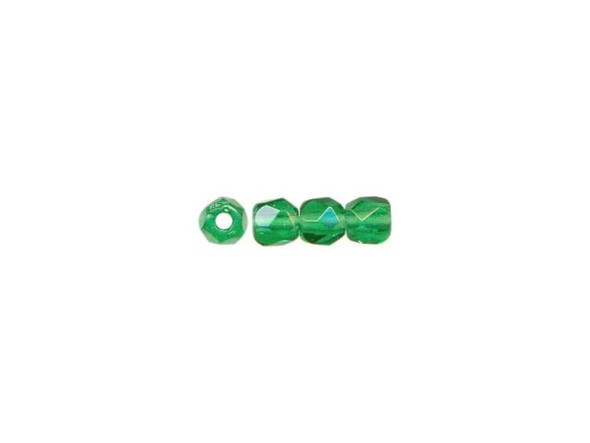 3mm Round Fire-Polish Czech Glass Bead - Emerald Color (50 Pieces)