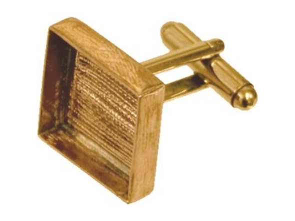 Amate Studios Cuff Link Blank, 16mm Square Bezel - Brass (pair)