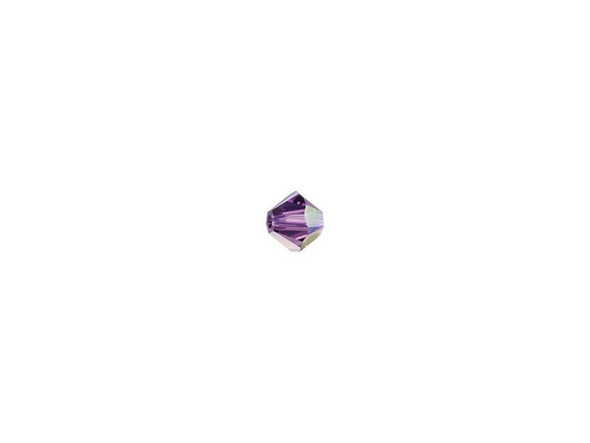 Enhance designs with the sparkling style of the PRESTIGE Crystal Components 5328 3mm Bicone in Amethyst AB. This bead features the popular Bicone shape that tapers at both ends, much like a diamond. The multiple facets cut into the surface of the crystal create a sparkling effect that is sure to catch the eye. This versatile bead can be used in necklaces, bracelets and earrings alike. This tiny bead would work well in bead embroidery, or as a touch of color in earrings. It features rich purple color with an iridescent finish.Sold in increments of 24