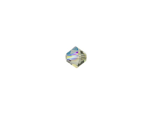 Sleek and sparkling style can be yours with this PRESTIGE Crystal Components bead. This bead features the popular Bicone shape that tapers at both ends, much like a diamond. The multiple facets cut into the surface of the crystal create a sparkling effect that is sure to catch the eye. This bead is small in size, so you can use it between larger beads for a fun pop of color. The shimmer effect is a special coating specifically designed to capture movement. This effect adds brilliance, color vibrancy, and unique light refraction. This bead features a silvery grey color, while the shimmer effect brings gleaming iridescent purple and blue tones.Sold in increments of 24