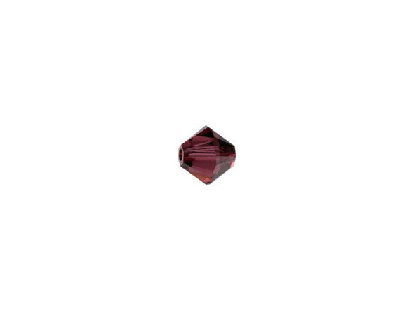 This Burgundy PRESTIGE Crystal Components Bicone is dark red with a slight purple tint. Use this bead to add richness to your designs, whether you are creating a piece of jewelry or adding an accent on a scrapbook or craft project. This bead is the right size for a spacer on a necklace or bracelet. The cut Bicone has twelve alternating large and small facets, displaying a high brilliance and sparkle.Sold in increments of 24