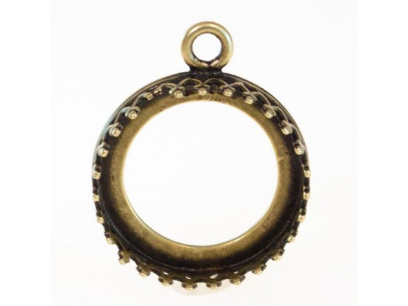 Pendant Bezel Setting, 1 Loop, 14mm I.D. - Antiqued Brass Plated #41-878-01-14-6