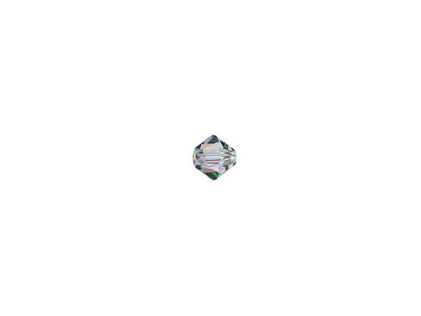 Add a versatile bead to your stash with the PRESTIGE Crystal Components 5328 3mm Bicone in Crystal Paradise Shine. This bead features the popular Bicone shape that tapers at both ends, much like a diamond. The multiple facets cut into the surface of the crystal create a sparkling effect that is sure to catch the eye. This versatile bead can be used in necklaces, bracelets and earrings alike. This crystal features a gleaming blend of green, royal blue, purple and gold. It will put you in mind of a tropical paradise at dawn. This effect is plating resistant. This tiny bead would work well in bead embroidery, or as a touch of color in earrings.Sold in increments of 24