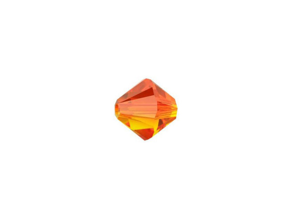 A blend of bright orange and yellow crystal adds a unique twist to this 6mm Bicone in Fire Opal from PRESTIGE Crystal Components. Try this gorgeous bead with emerald green or dark blue. The innovative cut features brilliant facets for added sparkle. This design is sure to be a fabulous addition to your designs.Sold in increments of 12