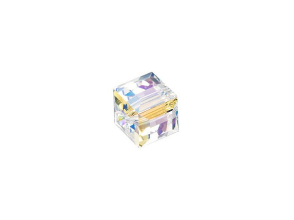 Bring geometric flair to your projects with this PRESTIGE Crystal Components cube bead. This modern bead features a cube shape with precision-cut facets for sparkle from every angle. This bead is perfect for creating a playful feel in your designs. Try it in necklaces, bracelets and even earrings. It's sure to add excitement to your style. This bead is versatile in size, so you can use it in necklaces, bracelets, and earrings. The shimmer effect is a special coating specifically designed to capture movement. This effect adds brilliance, color vibrancy, and unique light refraction. This crystal features a clear color finished with an enchanting iridescence.The Shimmer B coating is only applied to three sides of the cube bead.Sold in increments of 6