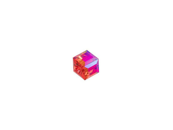 Bring geometric flair to your projects with this PRESTIGE Crystal Components cube bead. This modern bead features a cube shape with precision-cut facets for sparkle from every angle. This bead is perfect for creating a playful feel in your designs. Try it in necklaces, bracelets and even earrings. It's sure to add excitement to your style. This small bead can be used as a spacer in necklaces and bracelets or as an accent in earring designs. The shimmer effect is a special coating specifically designed to capture movement. This effect adds brilliance, color vibrancy, and unique light refraction. This crystal features crimson color under the iridescent shimmer effect.The Shimmer B coating is only applied to three sides of the cube bead.Sold in increments of 6