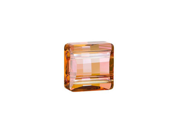 Create a dashing display of sparkle with the PRESTIGE Crystal Components 5625 10mm 2-hole stairway bead in Crystal Copper. This square-shaped bead features horizontal rectangular facets to create a dramatic geometric look, while curving facets near the bead holes add a finishing touch. These beads feature two drilled stringing holes and are a little bit bigger than the Tila beads that feature a similar design. These beads can work in seed beading and multi-strand projects. This bead features a coppery mix of red, orange and bronze colors.