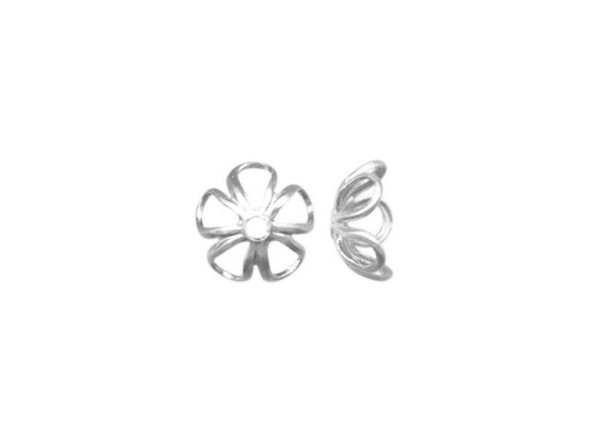 Silver Plated Bead Caps, Flower, 6mm (12 Pieces)