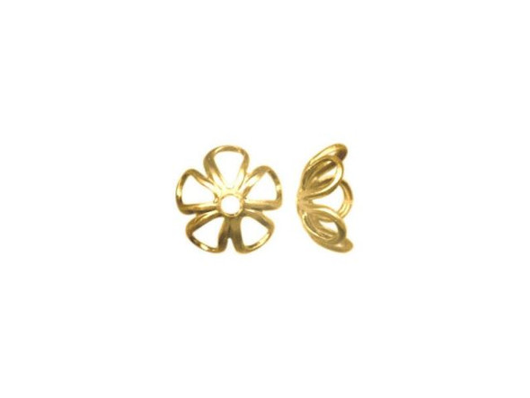 Gold Plated Bead Caps, Flower, 6mm (12 Pieces)