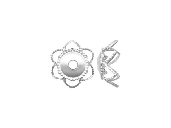 Silver Plated Bead Caps, Filigree Flower, 8mm (12 Pieces)