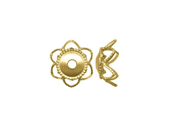 Gold Plated Bead Caps, Filigree Flower, 8mm (12 Pieces)