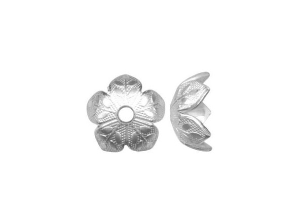 Silver Plated Bead Caps, Flower, 8mm (12 Pieces)