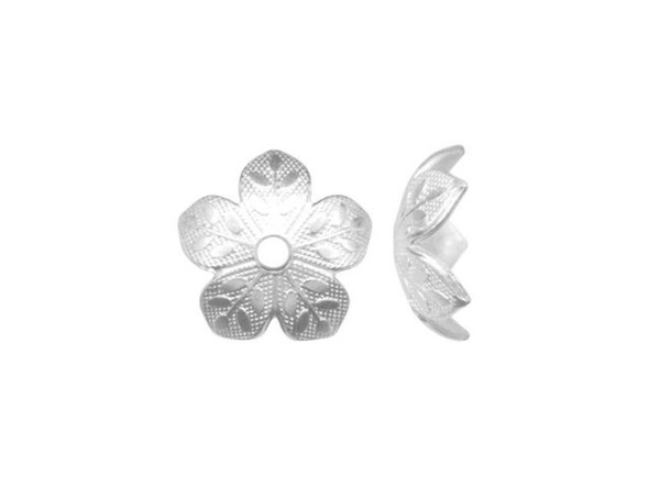 Silver Plated Bead Caps, Flower, 10mm (12 Pieces)