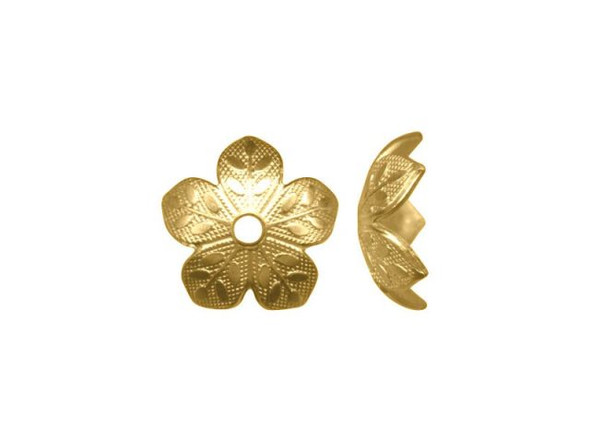 Gold Plated Bead Caps, Flower, 10mm (12 Pieces)