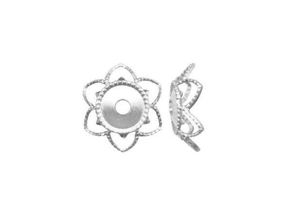 Silver Plated Bead Caps, Filigree Flower, 10mm (12 Pieces)
