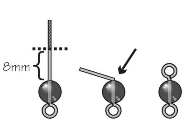      Basic Loops         The loop size will depend on how much wire you leave past the  end of your beads, and around which part of your pliers you bend  the loop. A good loop size is usually about 1/3 of the way from the  tip of your pliers, with about 8mm of wire.    Use round needle-nose pliers.    If using an eye pin, decide which way you want the loop to go -  the same direction as the premade loop on the other end, or  90º off. Keep this direction in mind as you bend the rest of  the wire.    Cut off any excess wire (we suggest retaining 8mm above the top  of your beads).    Grip the pin just above the top bead (at the arrow above), and  bend the wire sharply toward you.    Grasp the tip of the wire with pliers, and bend smoothly away  from you, around the pliers.               Wrapped Loops       Use chain-nose pliers to grasp the wire just above the top of  the bead.    Use your fingers to bend the wire sharply over the top of the  pliers, at a 90° angle. You should have 2-3mm of straight wire  between the bead and the bend.    Use round-nose pliers to grasp a spot just above the bend, and  use your fingers to smoothly bend the wire all the way around the  tip of the pliers.    Now use pliers to grasp the wire firmly across the loop. Use  your fingers or chain-nose pliers to carefully wrap the wire around  the stem. For best control, experts recommend you break this step  into a series of half wraps.    Trim excess with flush cutters.                See Related Products links (below) for similar items and additional jewelry-making supplies that are often used with this item.