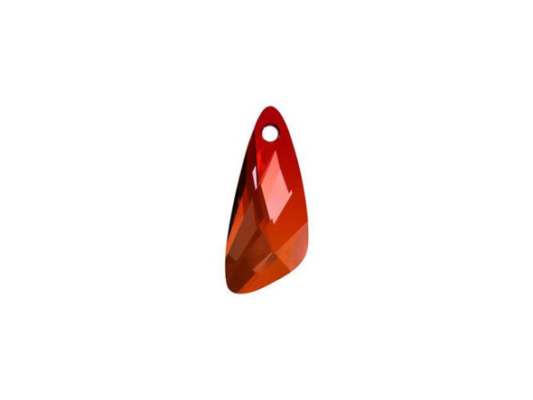 Try something fun with this Wing pendant from PRESTIGE Crystal Components. This smoldering red pendant has a contemporary shape full of possibilities. String it alone or combine it with your choice of beads and chain to create something unique. The pendant looks like a tall, thin triangle with rounded corners. One of the bottom corners is angled lower than the other, which gives the appearance of a wing. A hole at the top of the pendant allows you to attach this pendant to your designs.