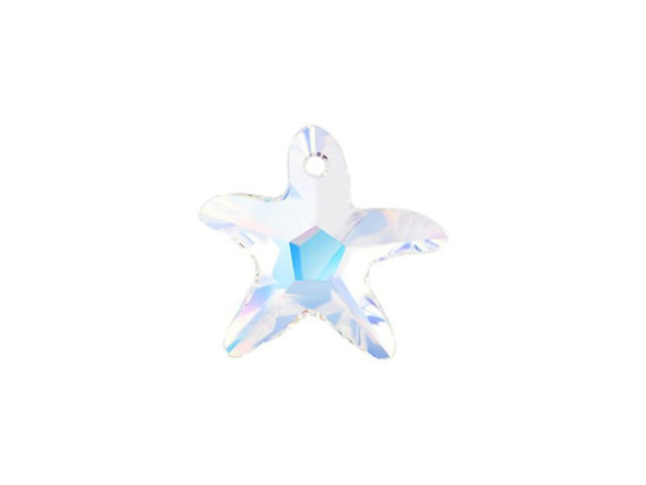 A dazzling array of sparkling colors fills the PRESTIGE Crystal Components 6721 28mm starfish pendant in Crystal AB. This pendant is shaped like a starfish with curved arms. A stringing hole is drilled through one of its arms, so you can easily add it to projects. One side of this pendant is coated with an iridescent AB finish, and those brilliant colors shine through to the other side of the clear crystal. The facets cut into the surface allow the gold, orange, blue, purple and green colors to glint and gleam in beautiful ways. Make this pendant the focus of your beach-themed designs.