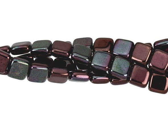 CzechMates Glass 6mm Ruby Vega Two-Hole Tile Bead Strand