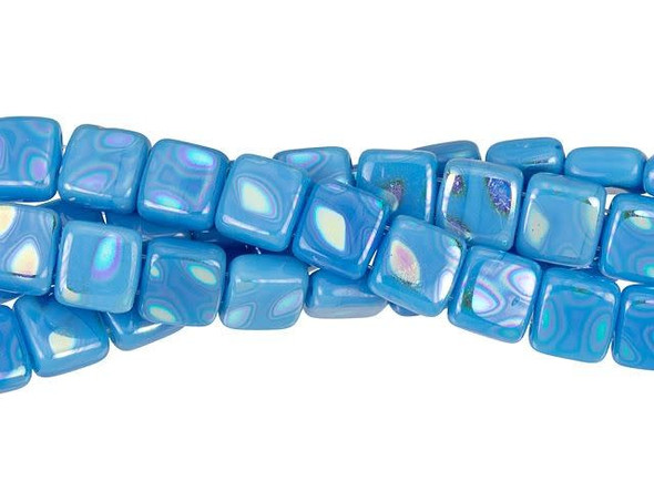 CzechMates Glass 6mm Peacock Milky Baby Blue Two-Hole Tile Bead Strand
