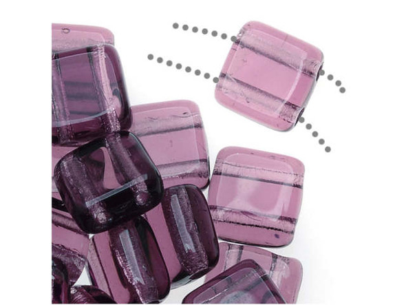 CzechMates Glass 2-Hole Square Tile Beads 6mm - Medium Amethyst