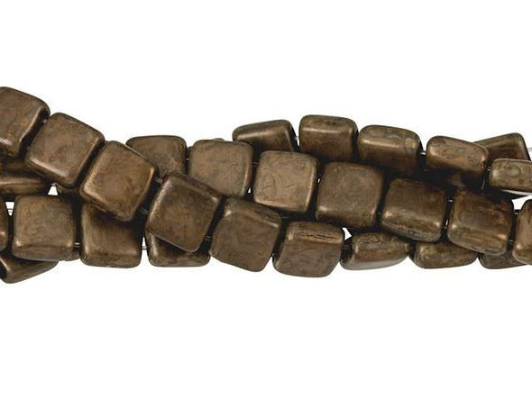 CzechMates Glass 6mm Milky Caramel Bronze Picasso Two-Hole Tile Bead Strand