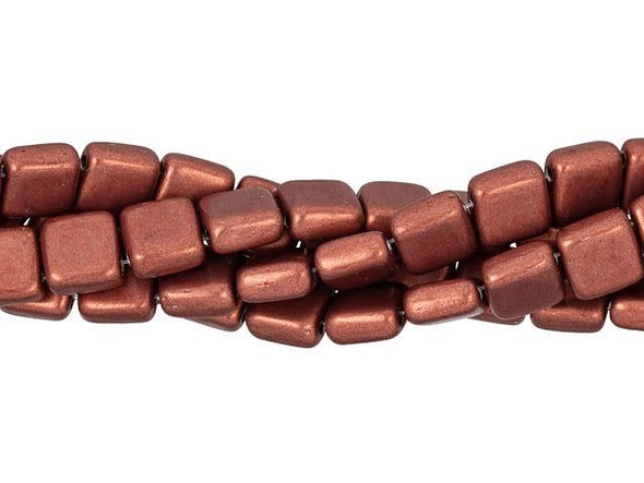 CzechMates Glass 6mm ColorTrends Saturated Metallic Valiant Poppy 2-Hole Tile Bead (50pc Strand)