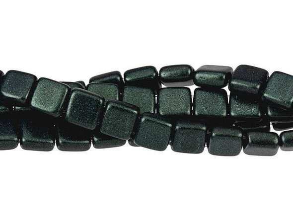 CzechMates Glass 6mm Metallic Suede Dark Forest Two-Hole Tile Bead Strand