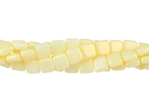 CzechMates Glass 6mm Sueded Gold Lamé Opaque White Two-Hole Tile Bead Strand