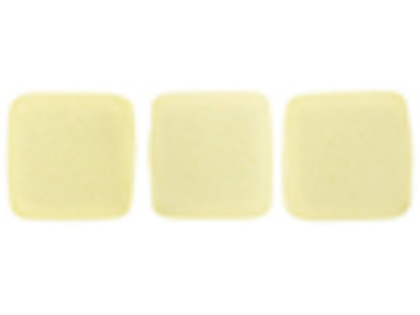 CzechMates Glass 6mm Sueded Gold Lamé Opaque White Two-Hole Tile Bead Strand