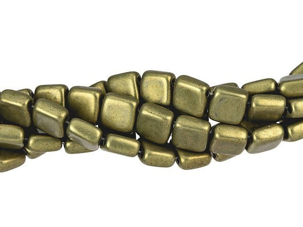 CzechMates Glass 6mm ColorTrends Saturated Metallic Golden Lime Two-Hole Tile Bead Strand