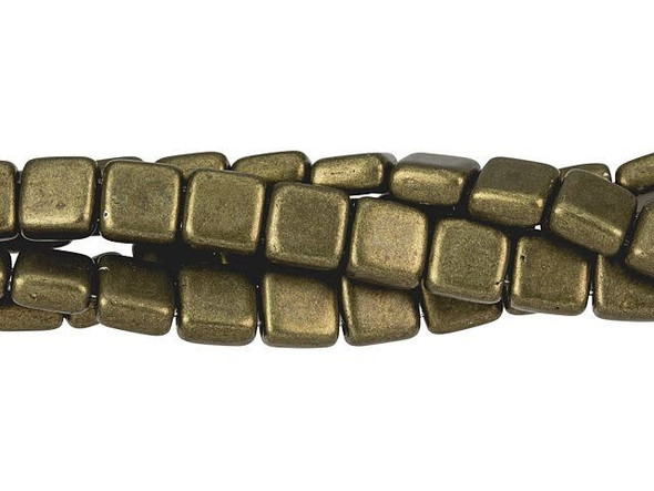 CzechMates Glass 6mm ColorTrends Saturated Metallic Emperador Two-Hole Tile Bead Strand