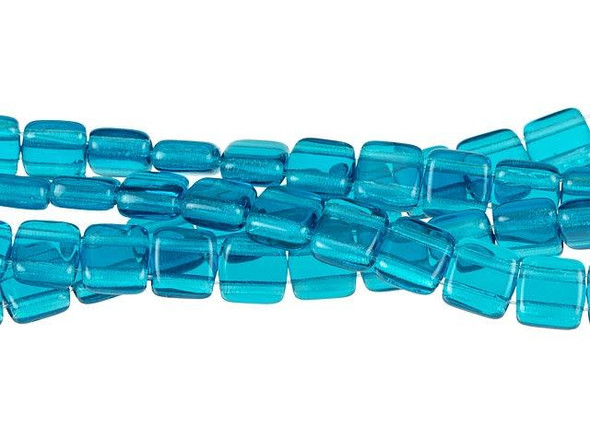 CzechMates Glass 6mm Teal Two-Hole Tile Bead Strand