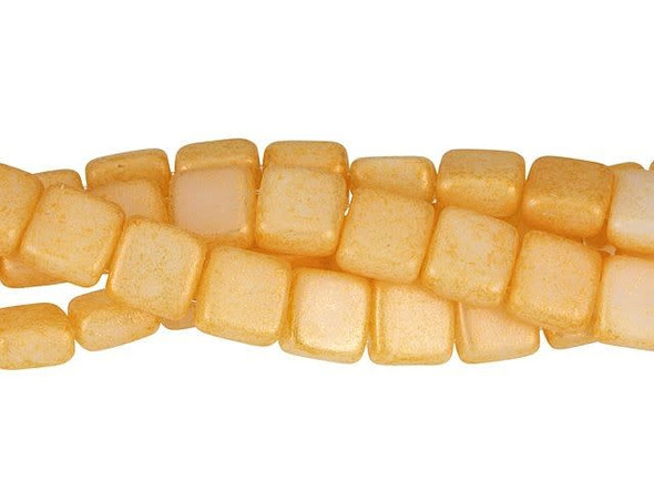 CzechMates Glass 6mm Milky Antique Shimmer Two-Hole Tile Bead Strand