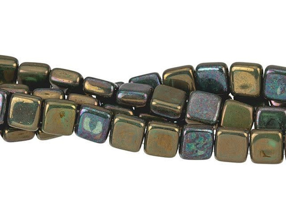 CzechMates Glass 6mm Oxidized Bronze Clay Two-Hole Tile Bead Strand