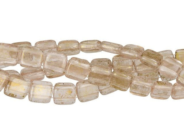CzechMates Glass 6mm Gold Marbled Rosaline Two-Hole Tile Bead Strand