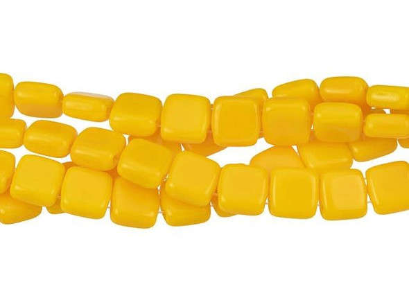 CzechMates Glass 6mm Opaque Sunflower Yellow Two-Hole Tile Bead Strand
