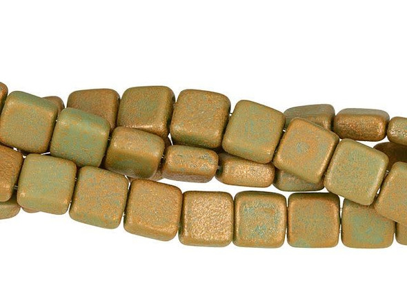 CzechMates Glass 6mm Turquoise Antique Shimmer Two-Hole Tile Bead Strand