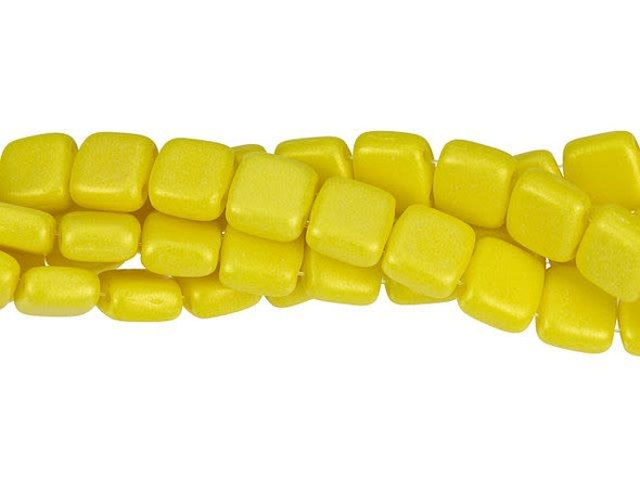 CzechMates Glass 6mm Sueded Gold Opaque Yellow Two-Hole Tile Bead Strand