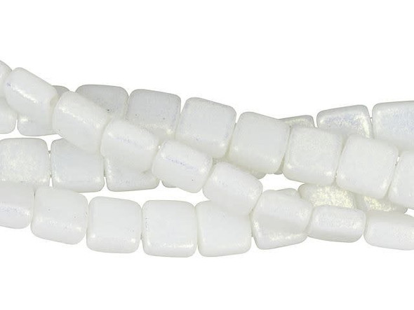 CzechMates Glass 6mm Snow Shimmer Two-Hole Tile Bead Strand