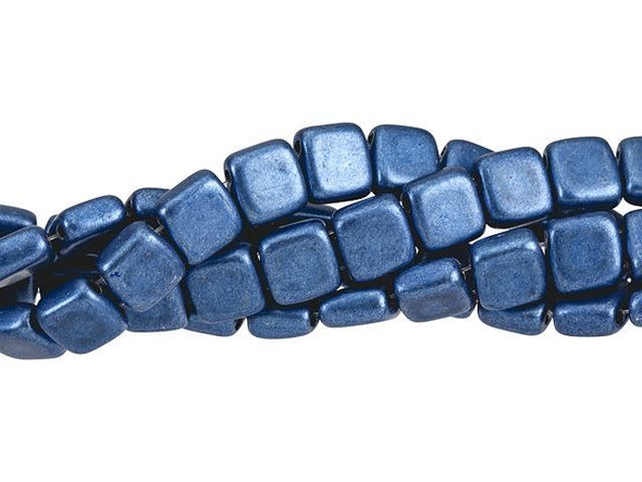 CzechMates Glass 6mm ColorTrends Saturated Metallic Navy Peony Two-Hole Tile Bead Strand